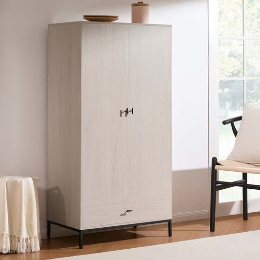 Willow 2 Door Wardrobe with Drawers - Light Wood - DUSK