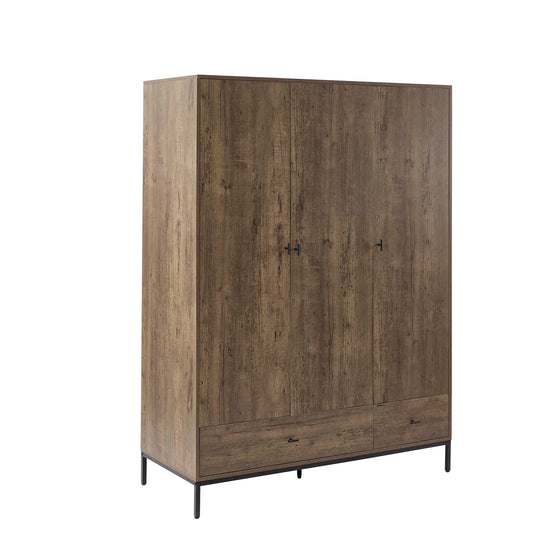 Willow 3 Door Wardrobe with Drawers - Mango Wood - DUSK