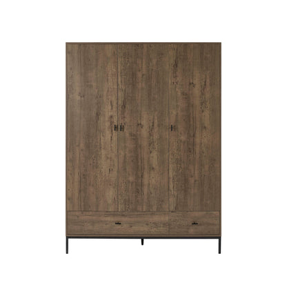 Willow 3 Door Wardrobe with Drawers - Mango Wood - DUSK