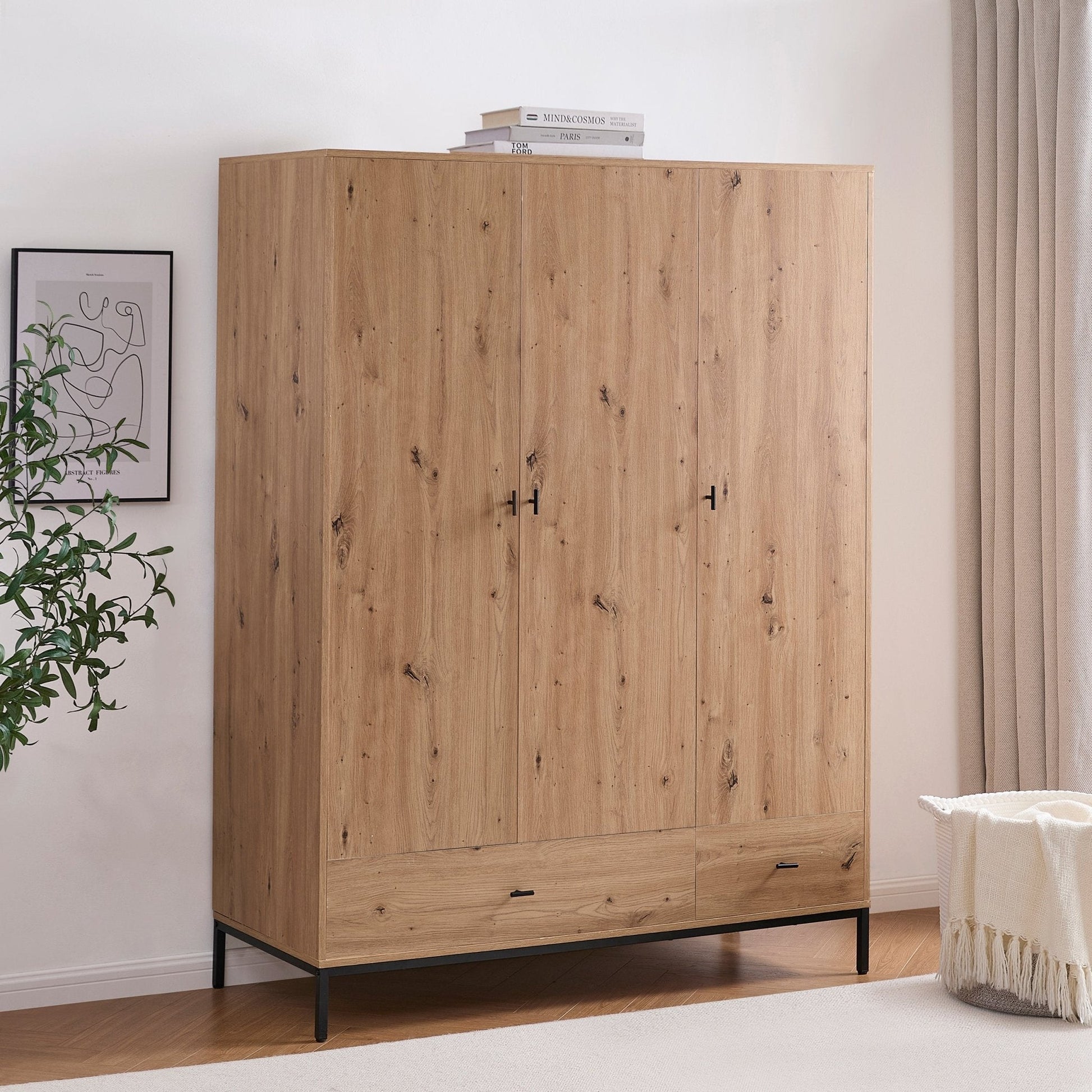 Willow 3 Door Wardrobe with Drawers - Natural - DUSK