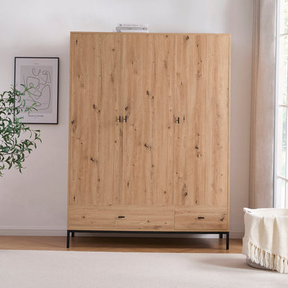 Willow 3 Door Wardrobe with Drawers - Natural - DUSK