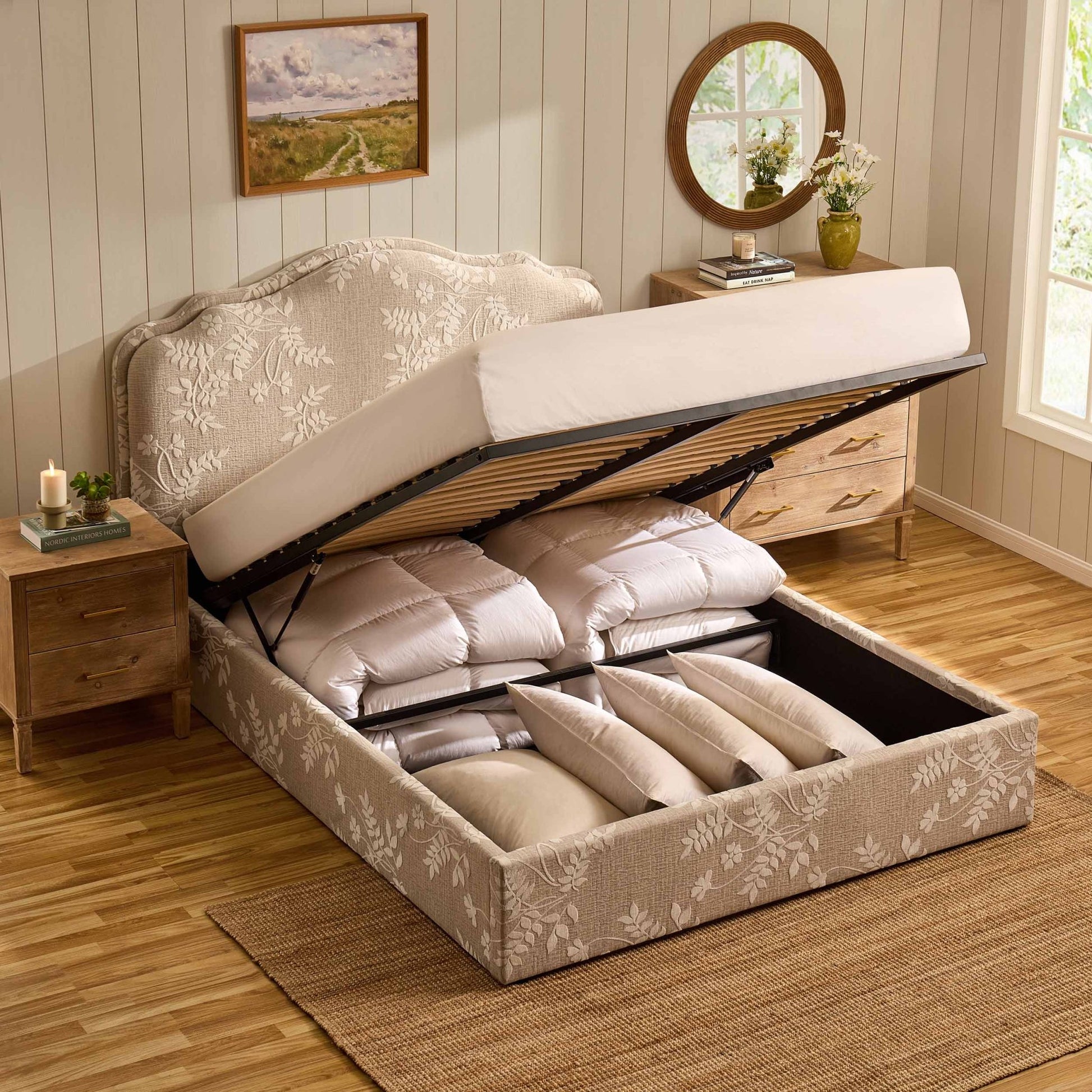 Wiltshire Ottoman Storage Bed - Jacquard Floral - DUSK
