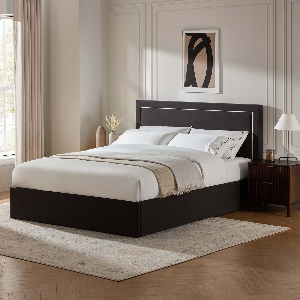 Windsor Ottoman Storage Bed - Black/Natural - DUSK