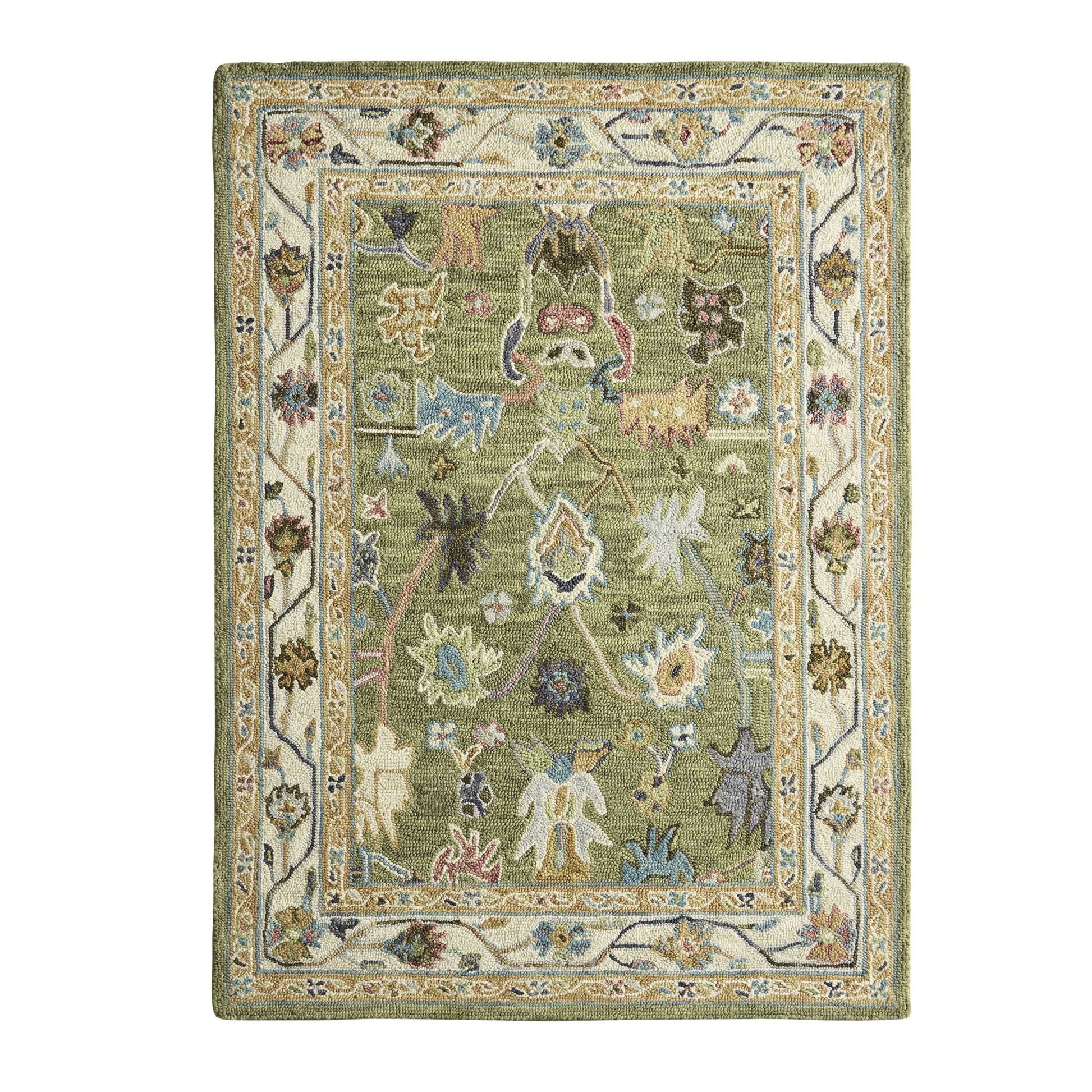 Wool Floral Pattern Rug - Green - DUSK