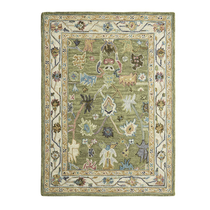 Wool Floral Pattern Rug - Green - DUSK