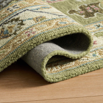 Wool Floral Pattern Rug - Green - DUSK