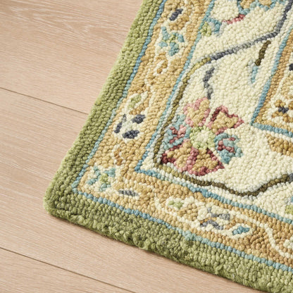 Wool Floral Pattern Rug - Green - DUSK