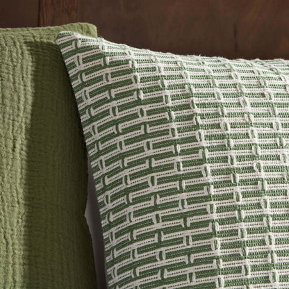 Woven Geometric Cushion Cover - Green - DUSK