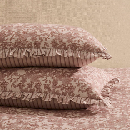 Wren Floral Stripe Reversible Duvet Cover Set - Natural - DUSK