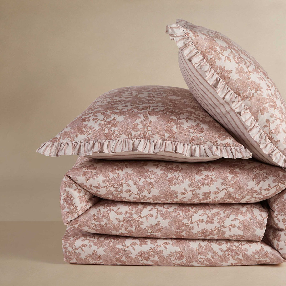Wren Floral Stripe Reversible Duvet Cover Set - Natural - DUSK
