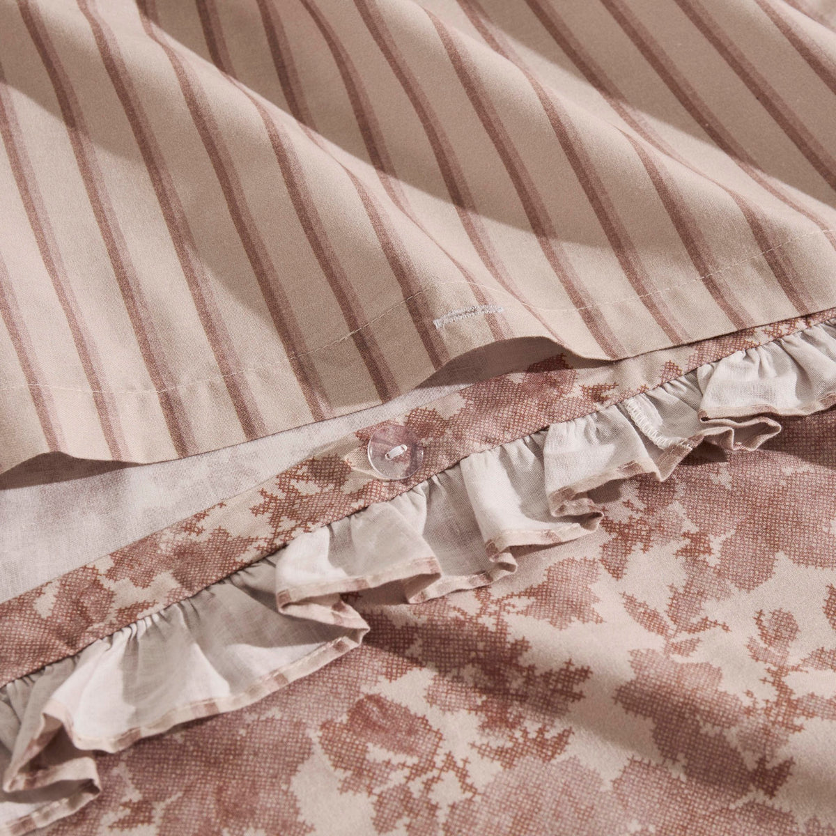 Wren Floral Stripe Reversible Duvet Cover Set - Natural - DUSK