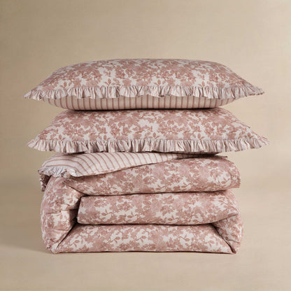 Wren Floral Stripe Reversible Duvet Cover Set - Natural - DUSK