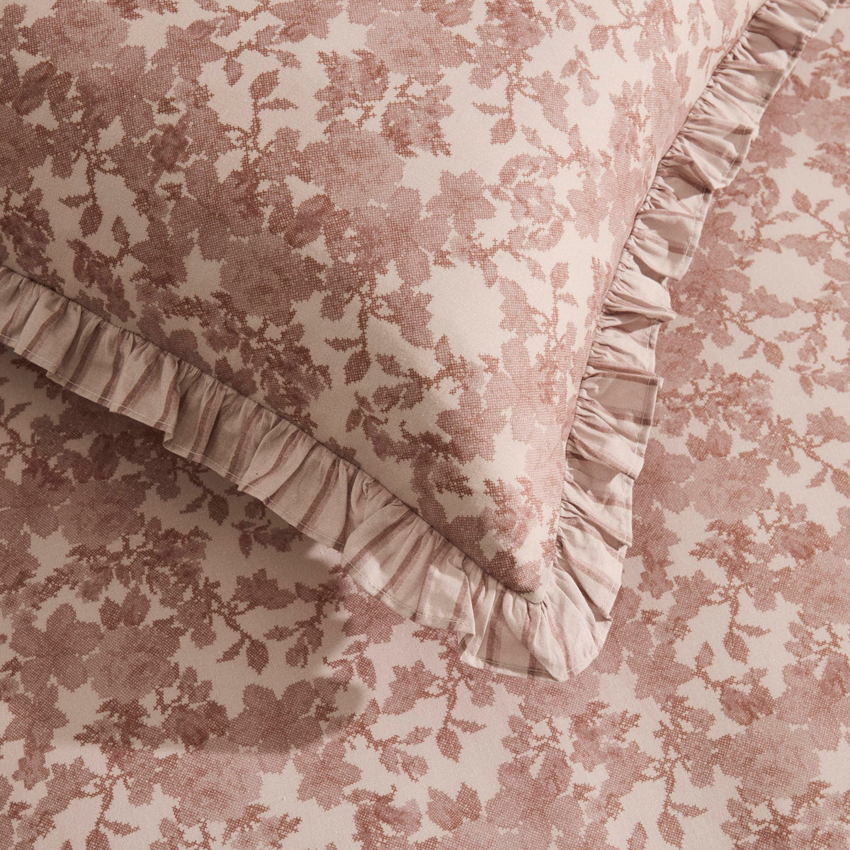 Wren Floral Stripe Reversible Duvet Cover Set - Natural - DUSK