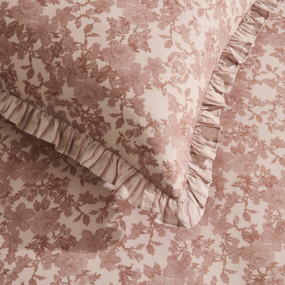 Wren Floral Stripe Reversible Duvet Cover Set - Natural - DUSK