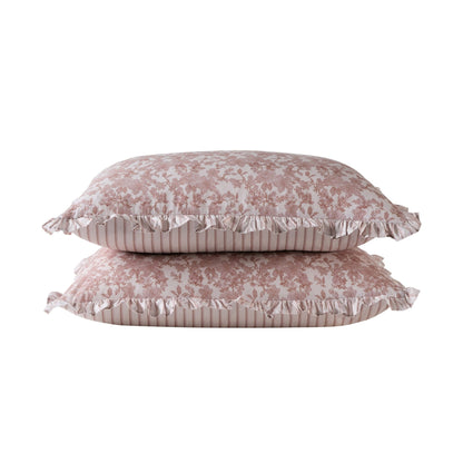 Wren Floral Stripe Reversible Duvet Cover Set - Natural - DUSK