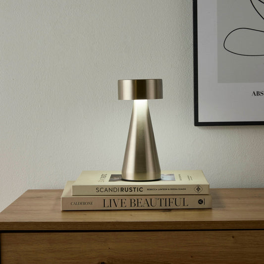 Zeta Mini LED Rechargeable Wireless Lamp - Satin Nickel - DUSK