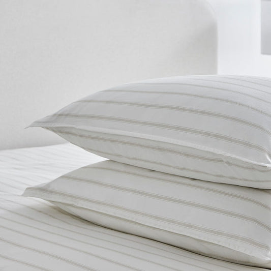 Pair of Milos Pillowcases – 200 TC – Washed Cotton - Chevron Striped - Natural 894