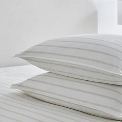 Pair of Milos Pillowcases – 200 TC – Washed Cotton - Chevron Striped - Natural