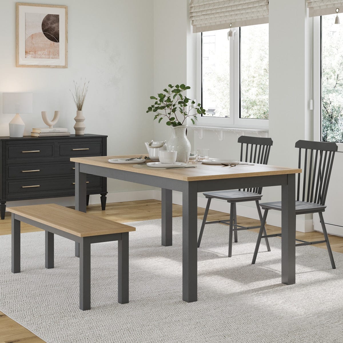 Alice 4-6 Seater Dining Table - Oak/Charcoal - DUSK