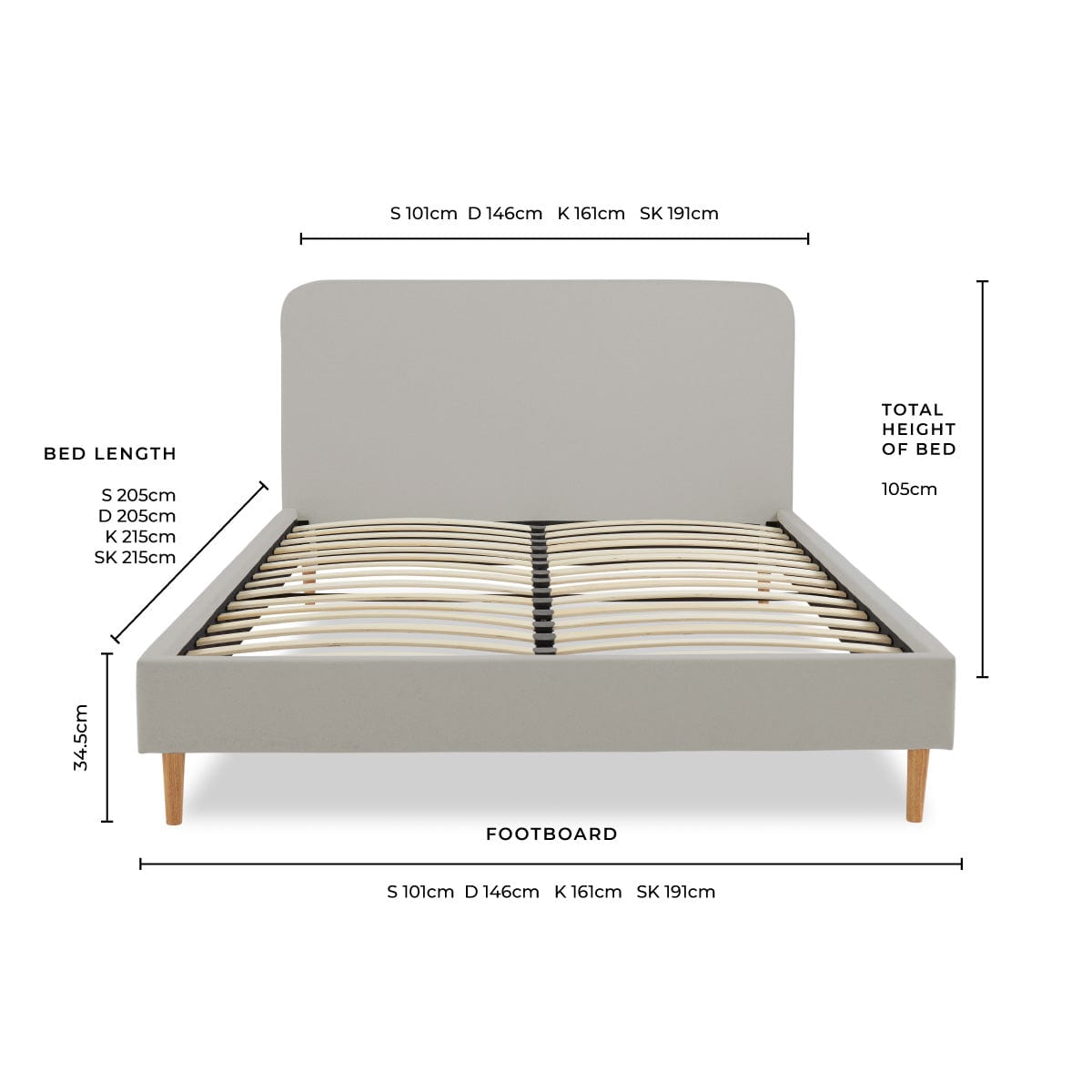 Ascot Bed Frame - Grey - DUSK