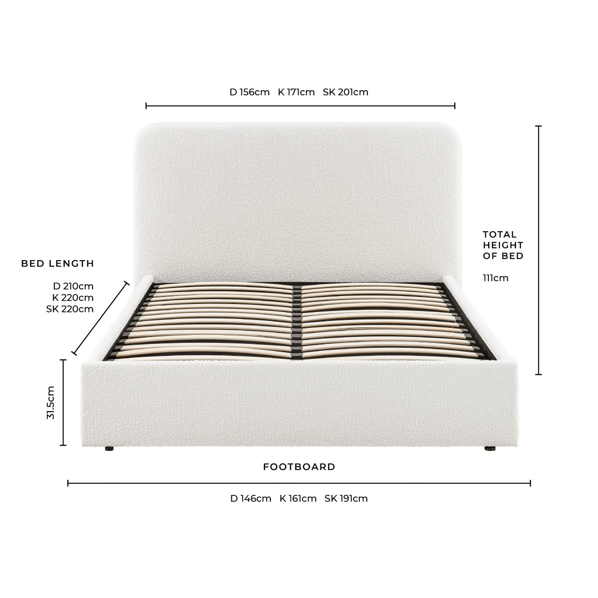Ascot Bouclé Ottoman Storage Bed - Off White - DUSK