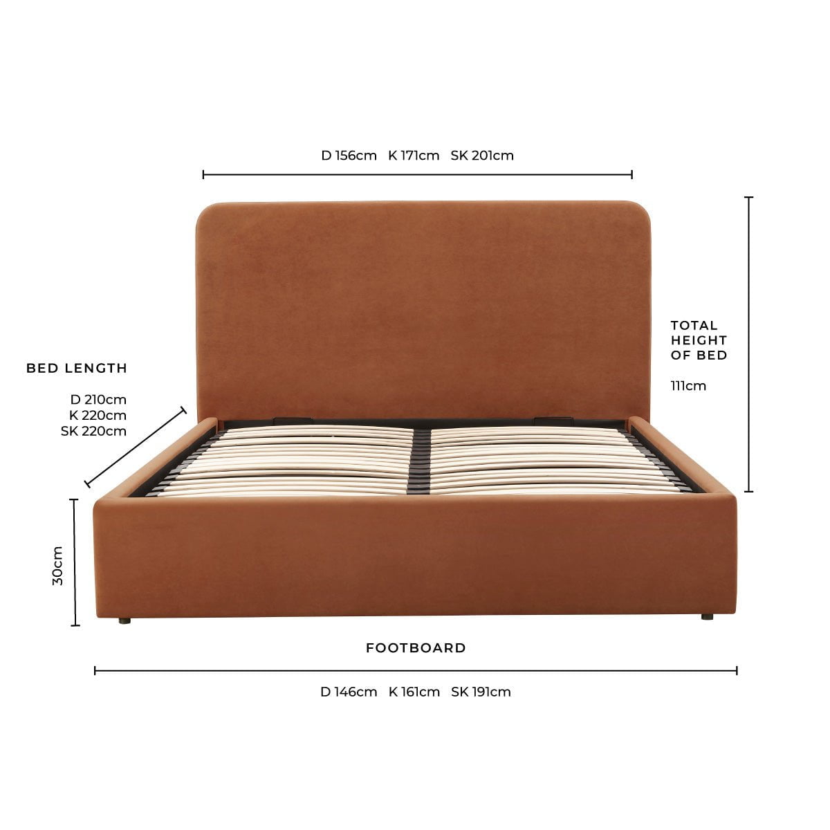 Ascot Ottoman Storage Bed - Burnt Orange - DUSK