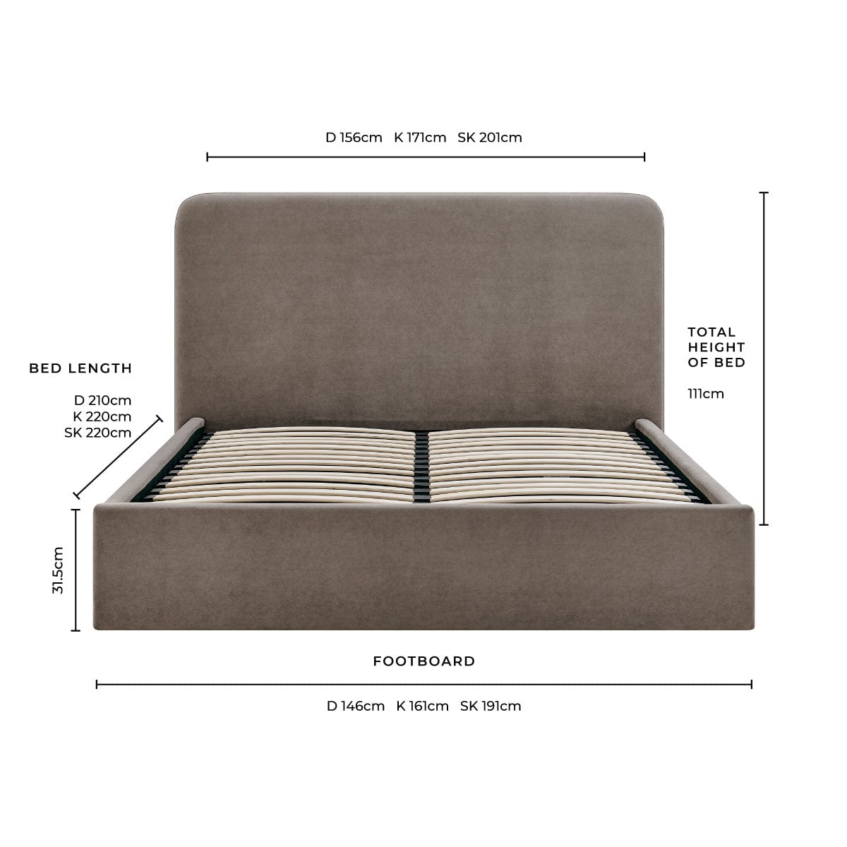 Ascot Ottoman Storage Bed - Cool Taupe - DUSK