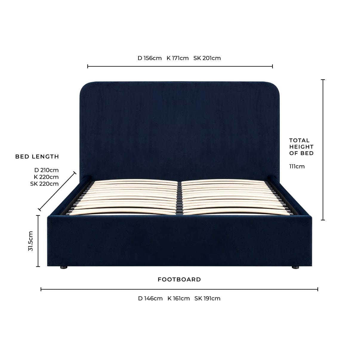 Ascot Ottoman Storage Bed - Dark Navy - DUSK