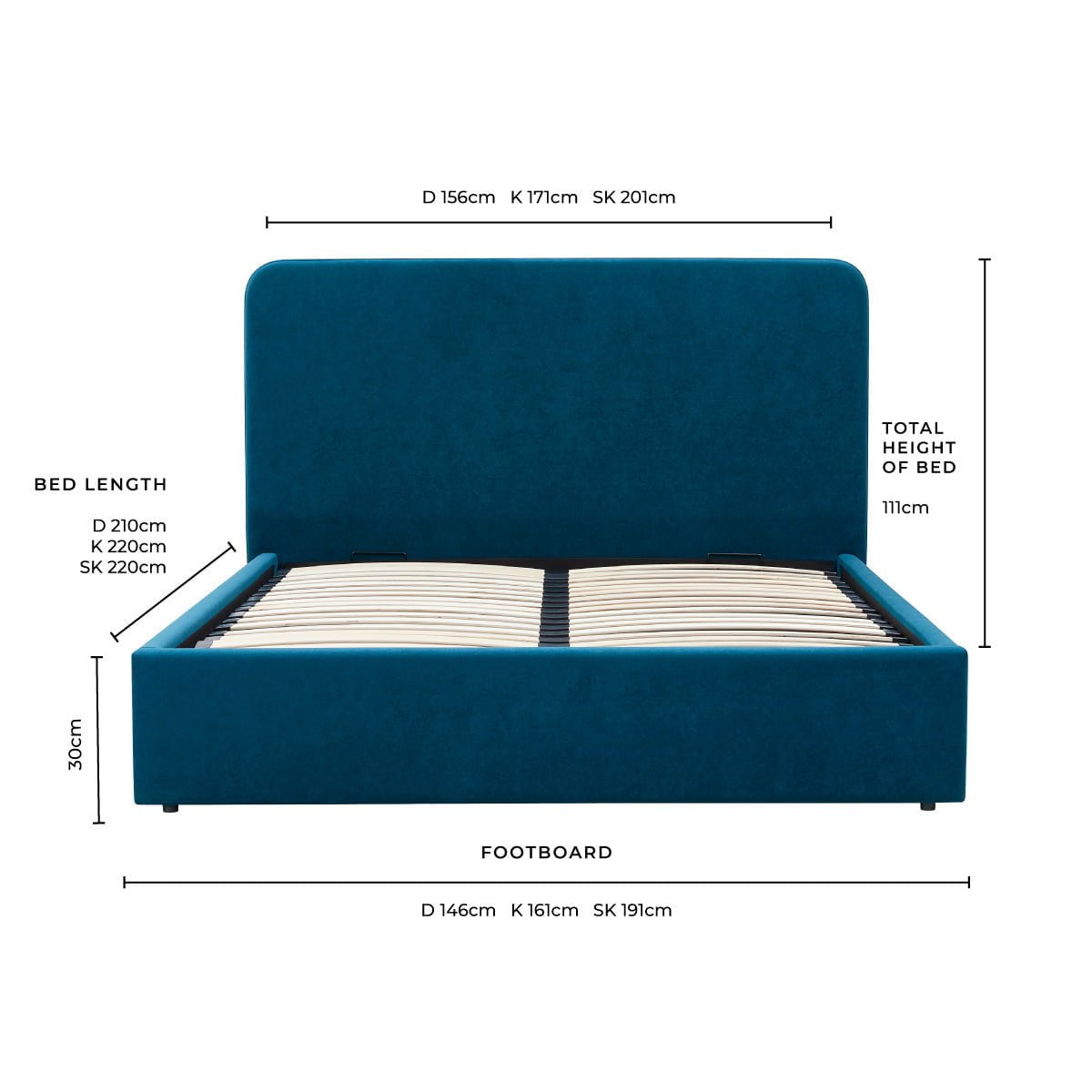 Ascot Ottoman Storage Bed - Teal - DUSK