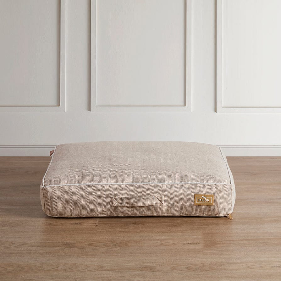 Bailey Pillow Dog Bed - Natural Herringbone - DUSK