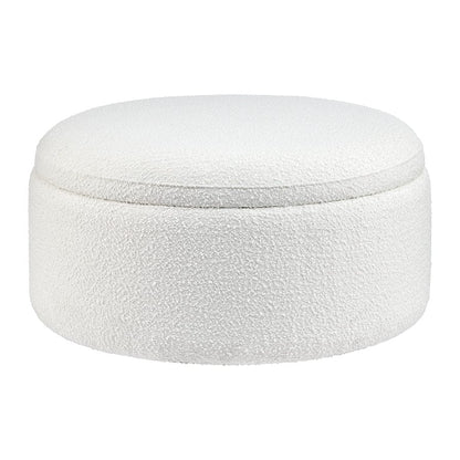 Bouclé Round Storage Pouffe - Off White - DUSK