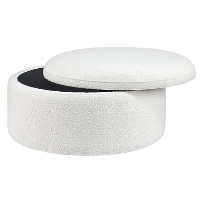 Bouclé Round Storage Pouffe - Off White - DUSK