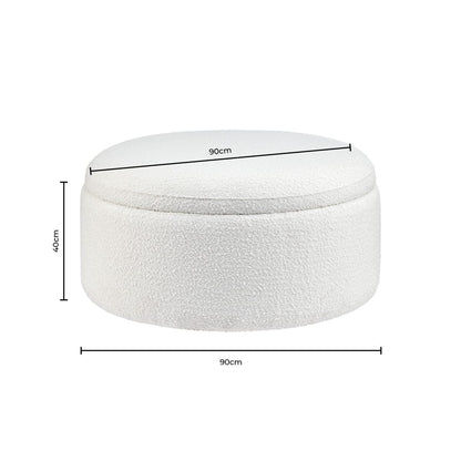 Bouclé Round Storage Pouffe - Off White - DUSK