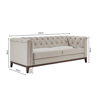 Chesterfield 3 Seater Sofa - Stone - DUSK