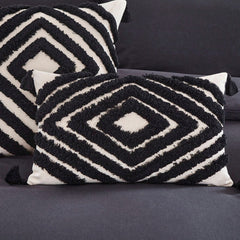 Diamond Tasselled Tufted Cushion Cover 30cm X 50cm - Natural/Black - DUSK