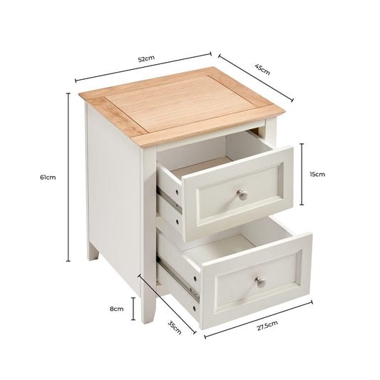 Edie 2 Drawer Bedside Table - Cream - DUSK