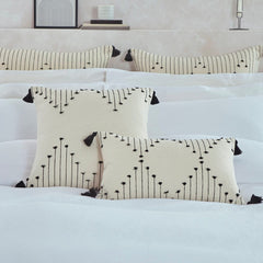 Embroidered Tasselled Tufted Cushion Cover - Natural/Black - DUSK