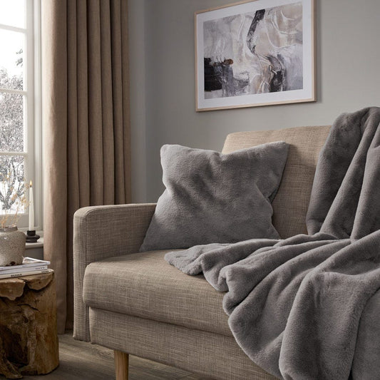 Faux Fur Sofa Cushion Cover 50cm x 50cm - Grey - DUSK 894