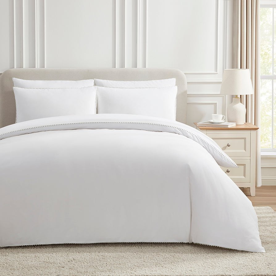 Girona Duvet Cover - 200 TC - Cotton - White/Sage - DUSK