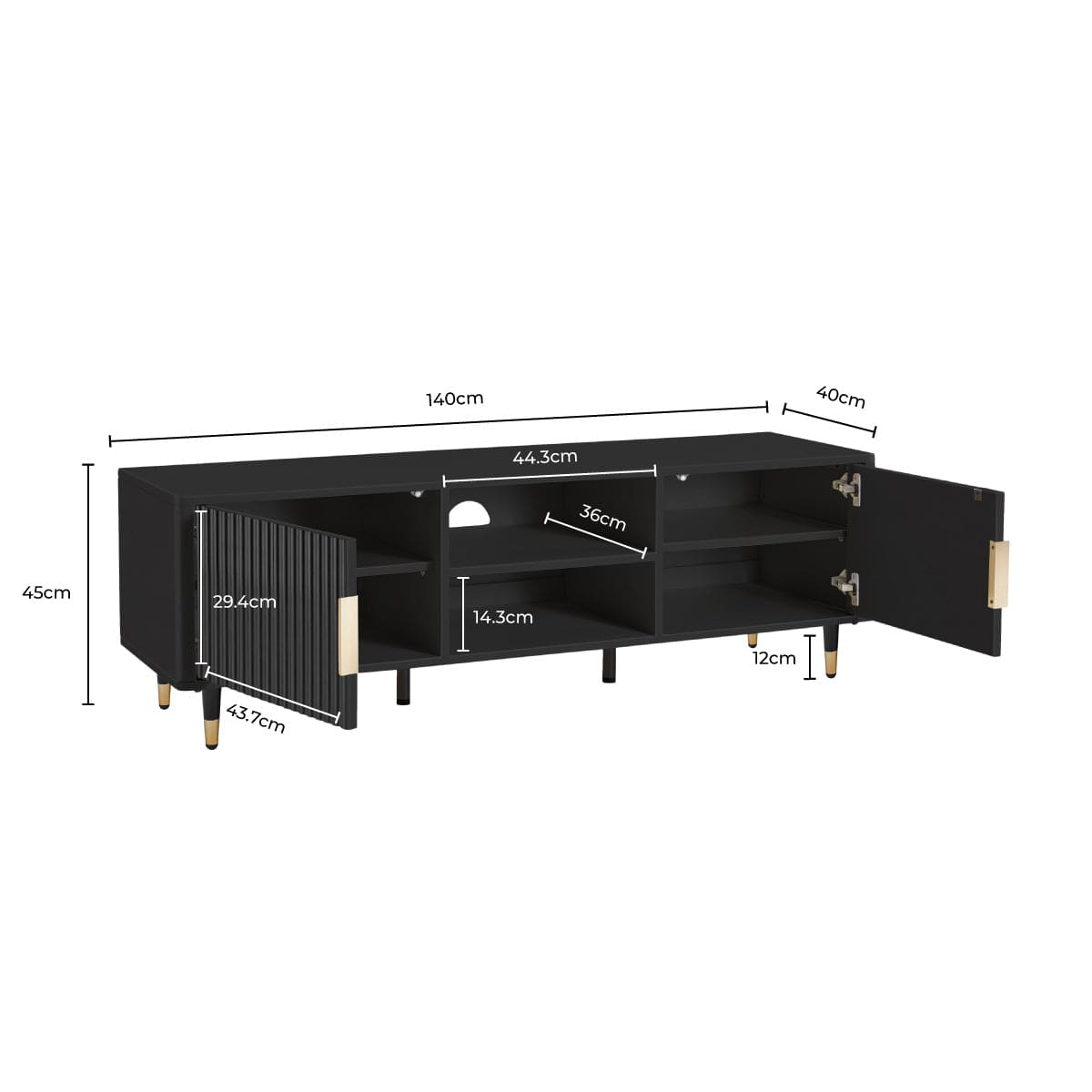 Gracie 140cm TV Unit- Black/Gold - DUSK