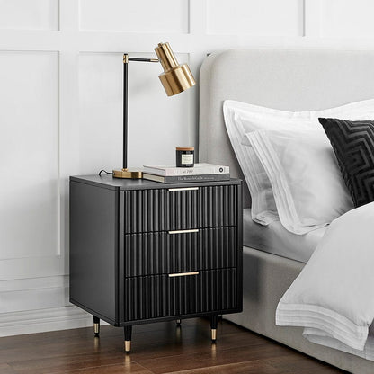 Gracie 3 Drawer Bedside Table - Black/Gold - DUSK