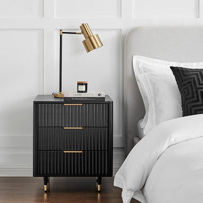 Gracie 3 Drawer Bedside Table - Black/Gold - DUSK