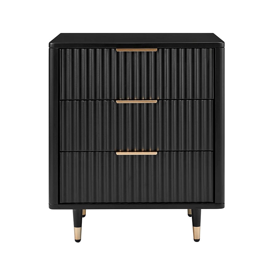 Gracie 3 Drawer Bedside Table - Black/Gold - DUSK