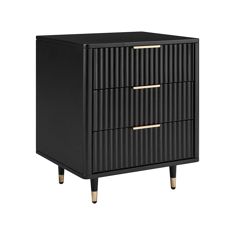 Gracie 3 Drawer Bedside Table - Black/Gold - DUSK