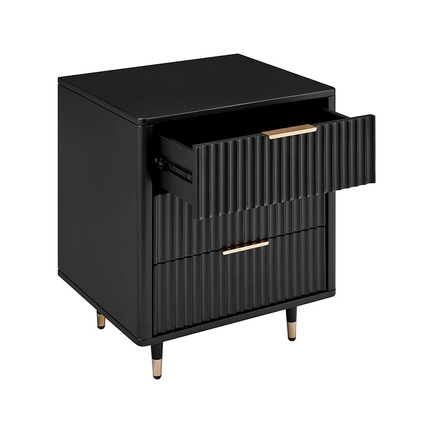 Gracie 3 Drawer Bedside Table - Black/Gold - DUSK