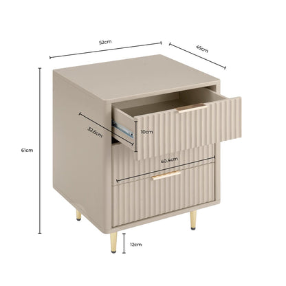 Gracie 3 Drawer Bedside Table - Taupe/Gold - DUSK