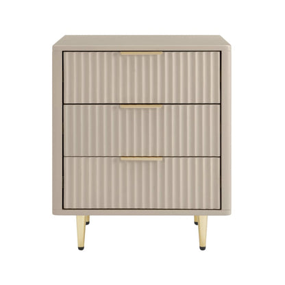 Gracie 3 Drawer Bedside Table - Taupe/Gold - DUSK