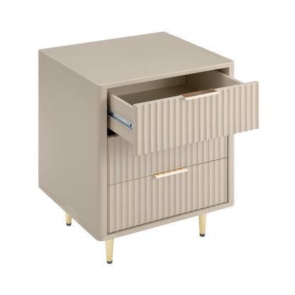 Gracie 3 Drawer Bedside Table - Taupe/Gold - DUSK