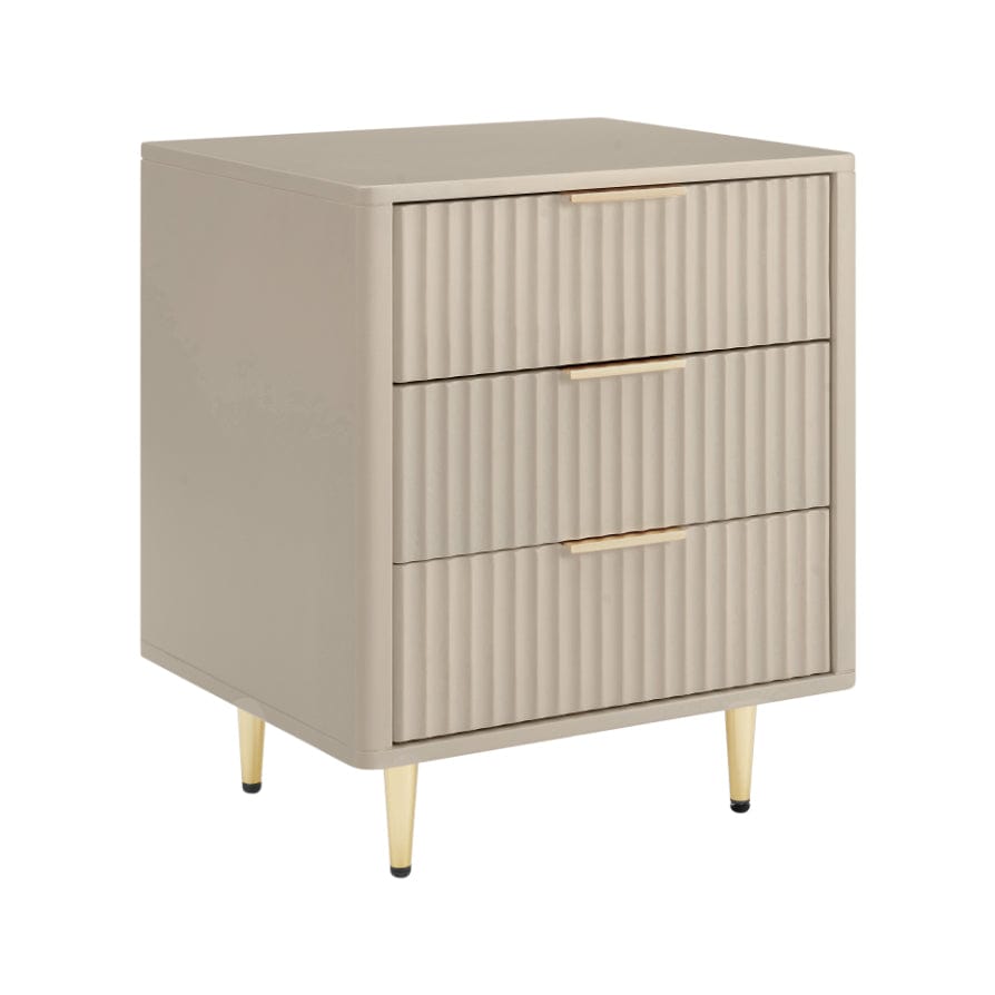 Gracie 3 Drawer Bedside Table - Taupe/Gold - DUSK