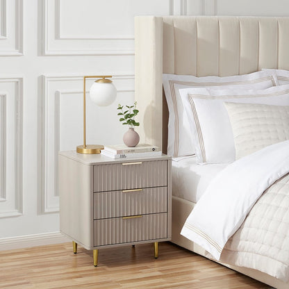 Gracie 3 Drawer Bedside Table - Taupe/Gold - DUSK